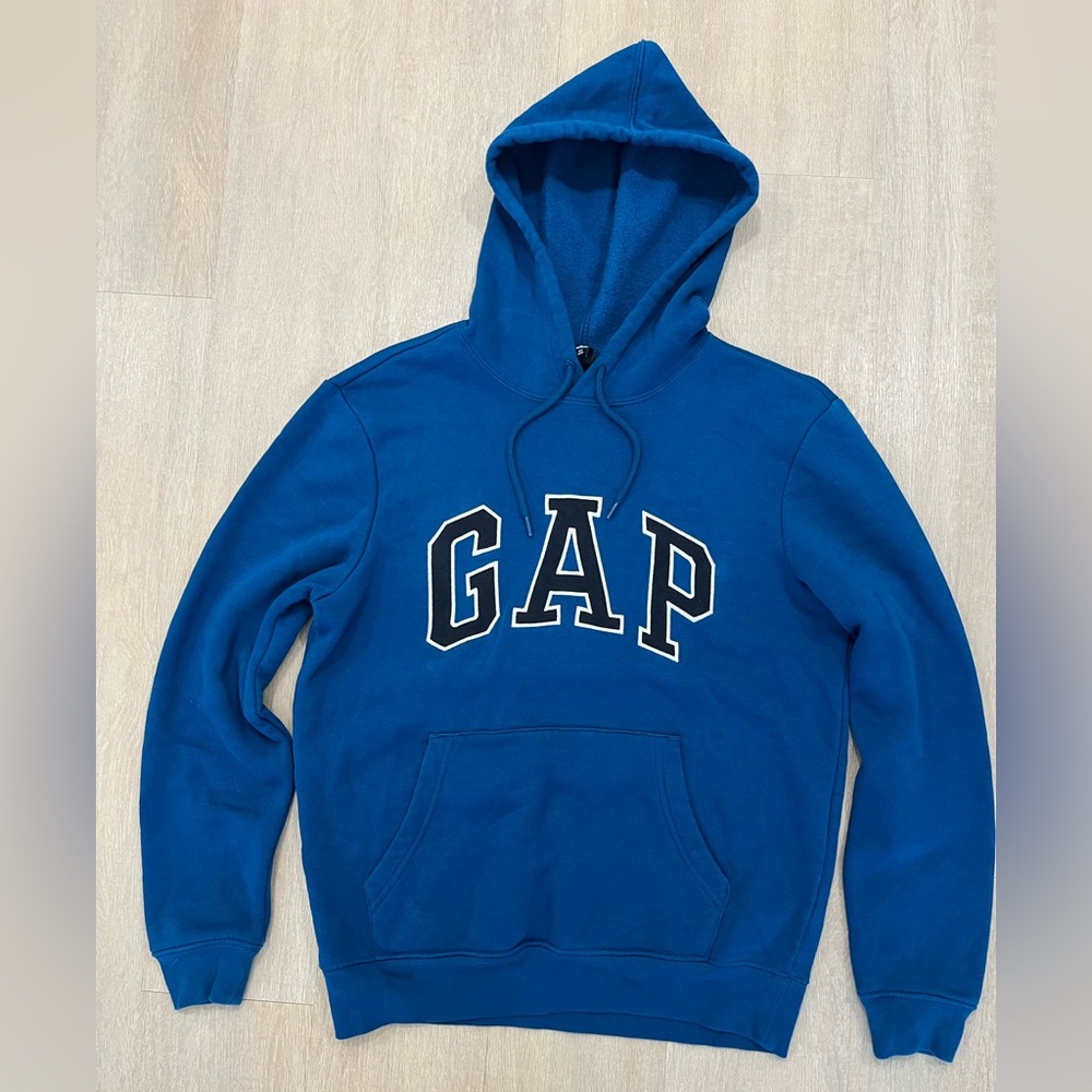 GAP Men's Royal Blue Hoodie with White-Outlined Logo